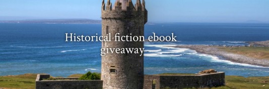 Castle on the shore with text "Historical fiction ebook giveaway"