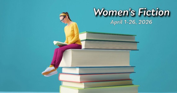 Woman sitting on giant pile of books, reading